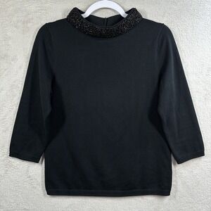 Talbots Sweater Black Beaded Mock Neck Size M Timeless Glam Dressy Elegant